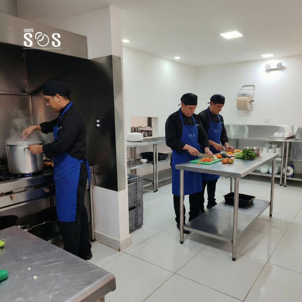 Equipo de cocina preparando comida nutritiva